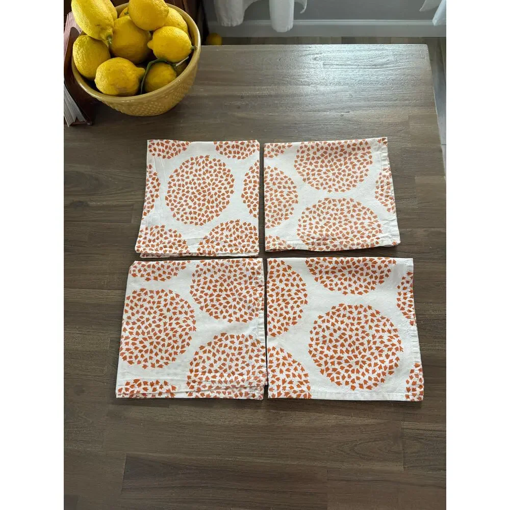 West Elm Napkins Set of 16 Orange Bloom and White 20x20 100% Cotton
